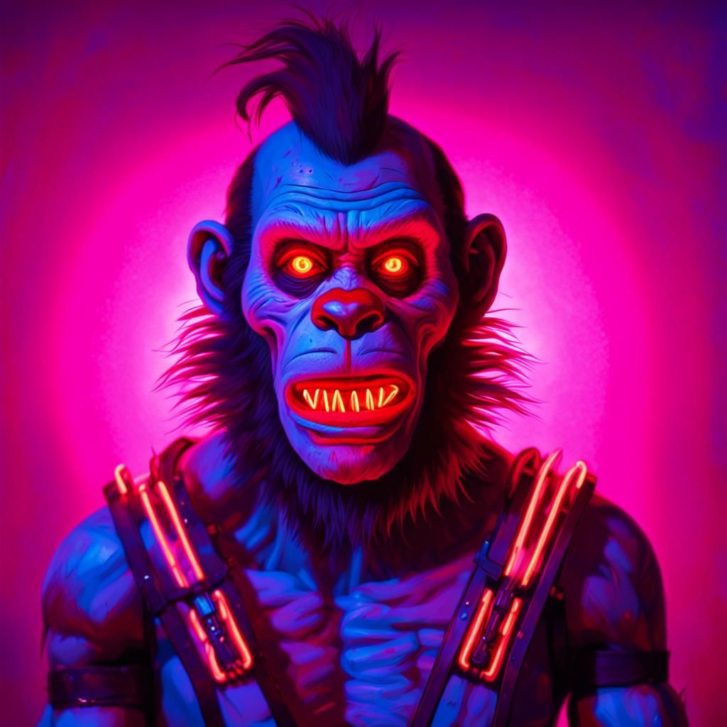 Cyberpunk Zombie Monkey Clown in Neon Light