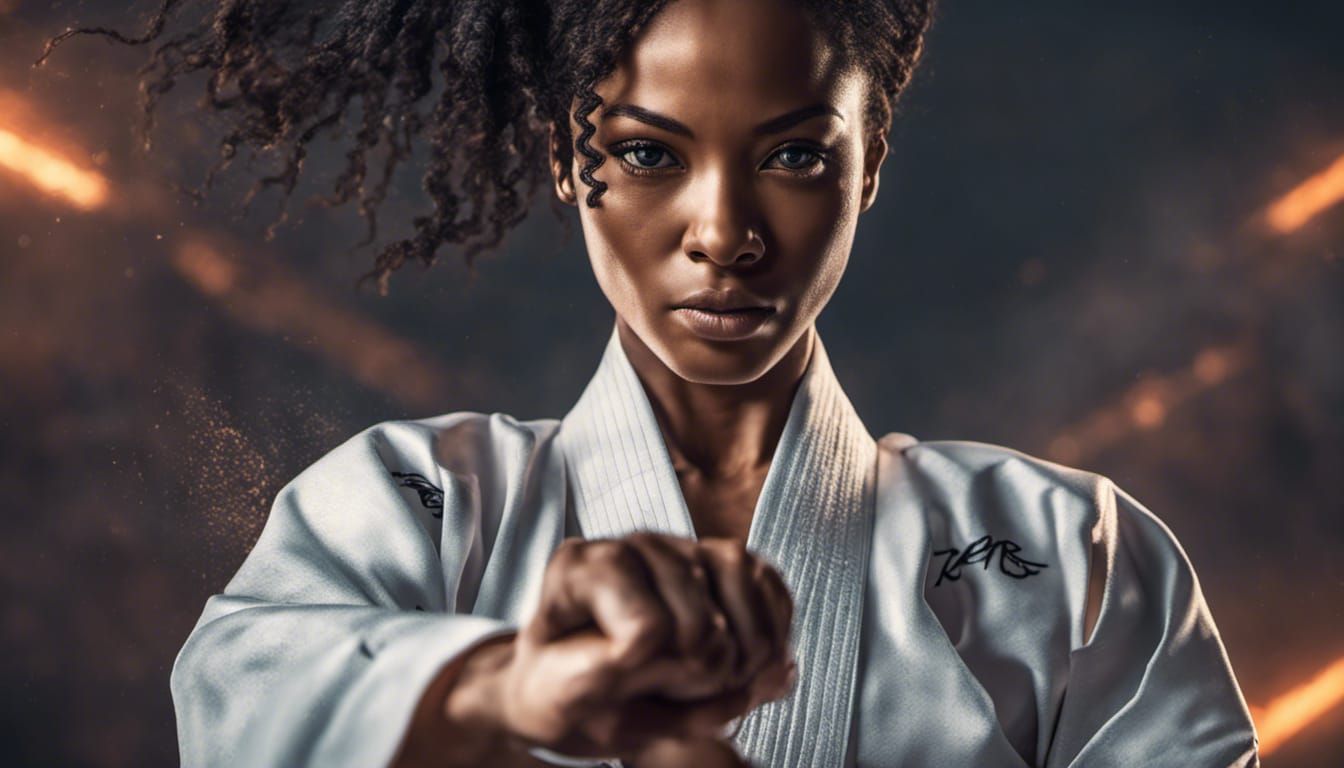 Beautiful Black Martial Artist in Hyperrealistic Splash Art