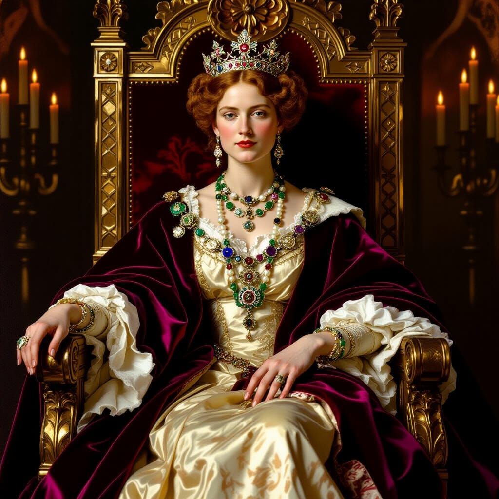 Regal Queen in Pre-Raphaelite Style