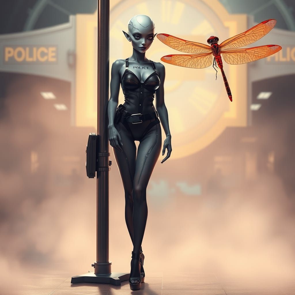 Ethereal Alien Woman as Police Officer in Dreamlike Surreali...