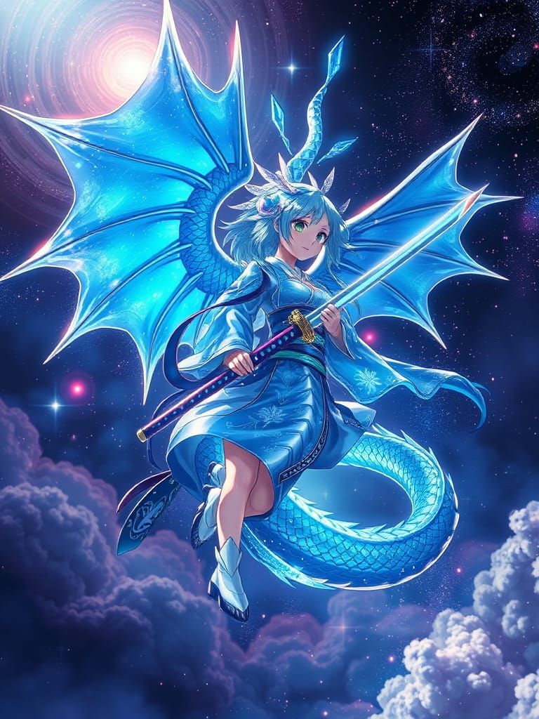 Ethereal Anime Dragon Goddess in Celestial Armor