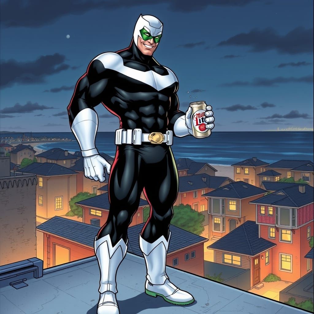 Superhero Overlooking City at Night