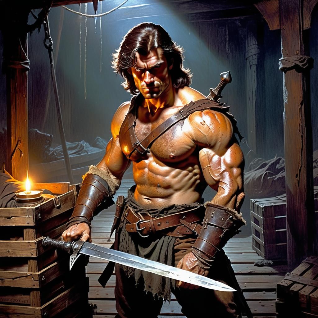 Brown-haired barbarian male pirate