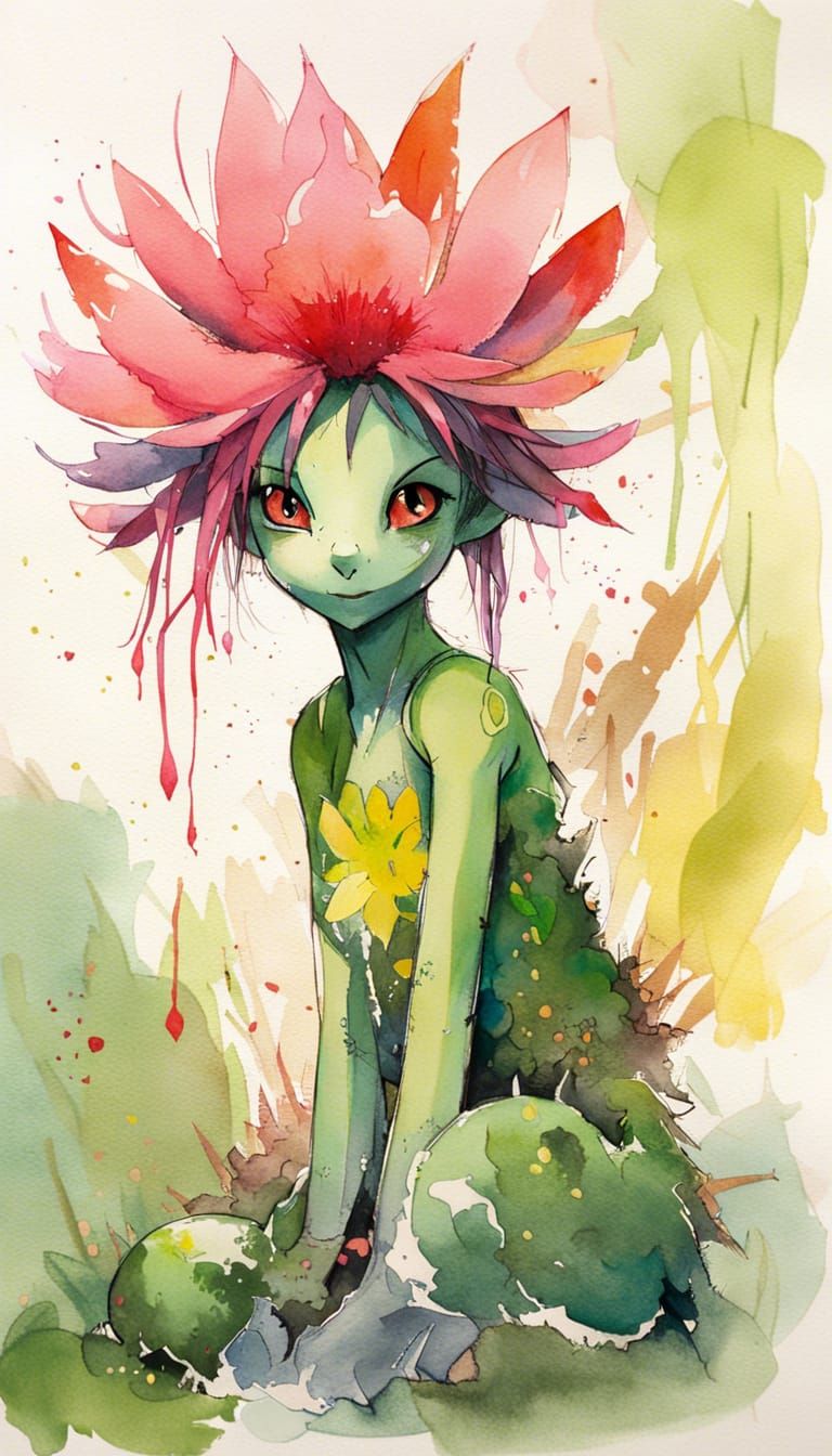 Cute Bellossom Illustration in Watercolor Style