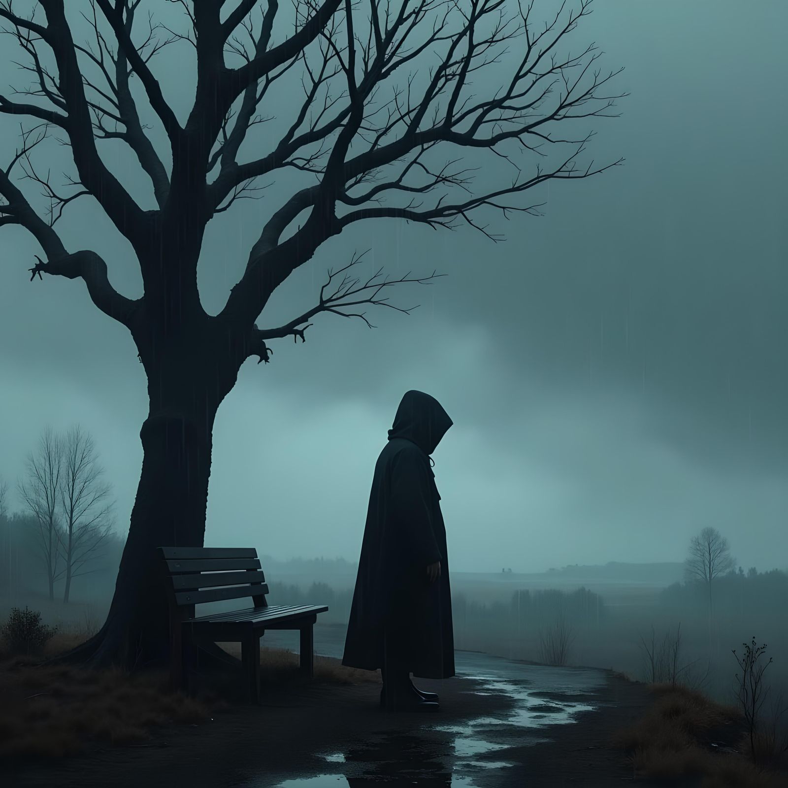 Solitary Figure in Stormy Landscape: Digital Matte Painting