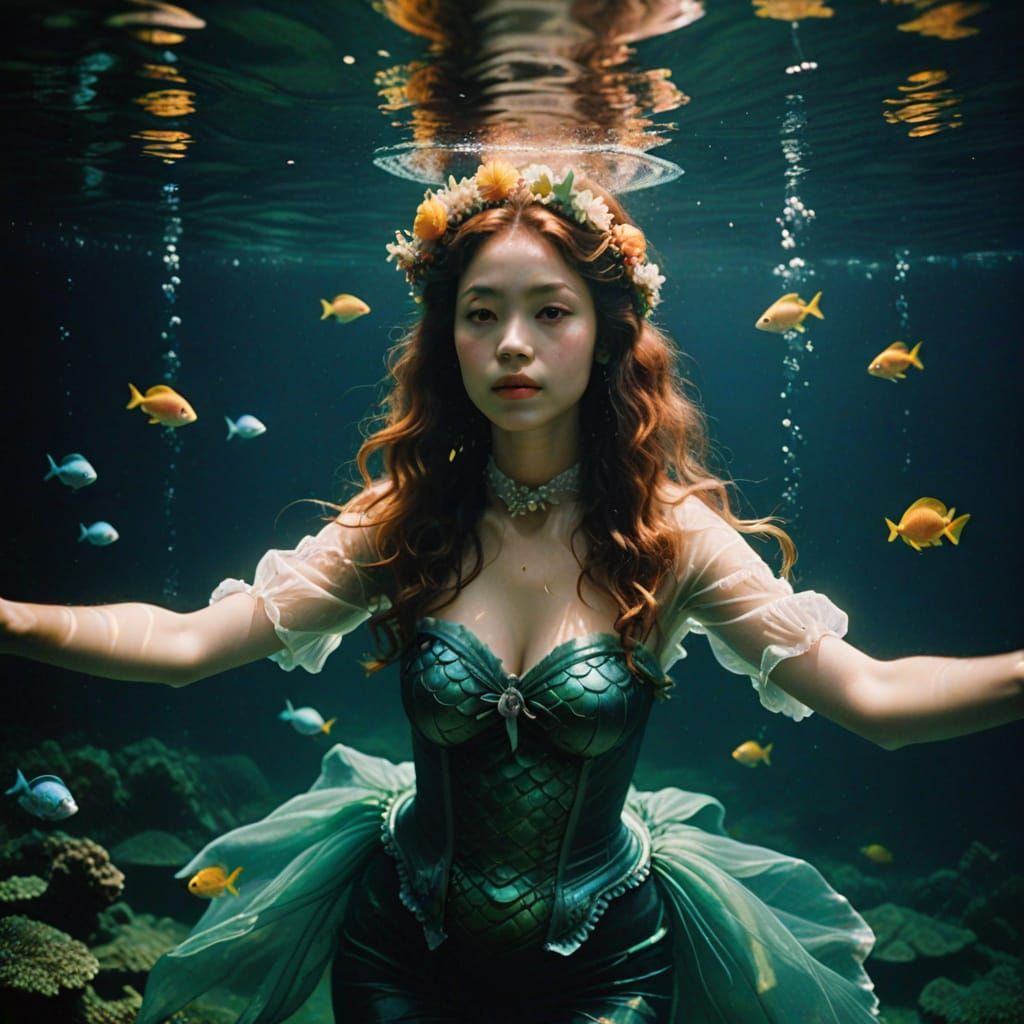 Surreal Mermaid in Dark Pool, Lo-Fi Style