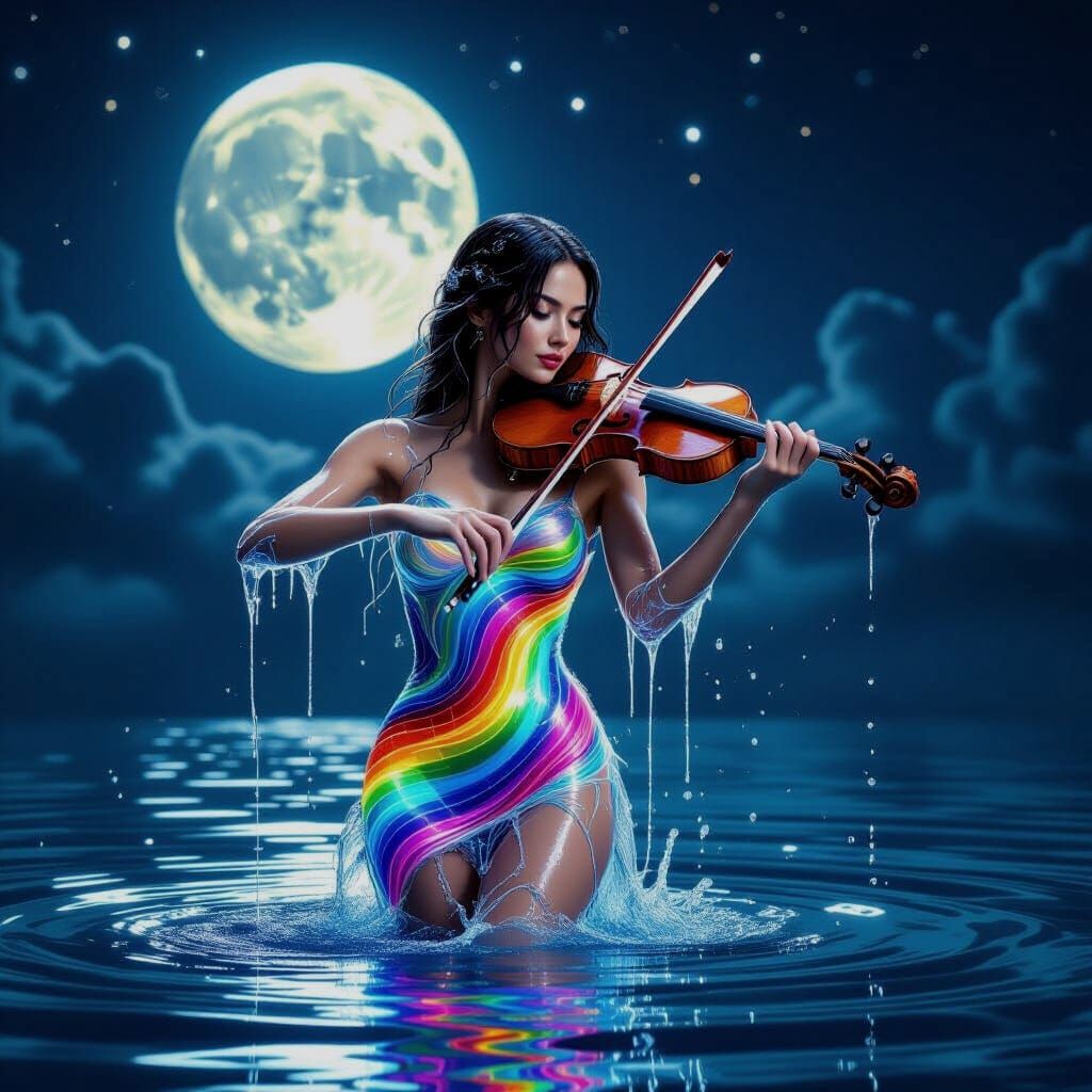 Liquid Water Violinist Under Full Moon