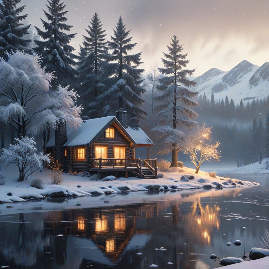 Cozy Cabin in Winter Wonderland Concept Art