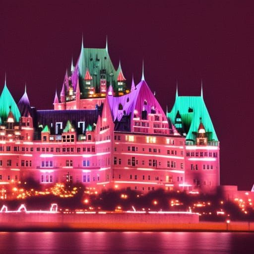 Haunted Chateau Frontenac in Synthwave Neon Style