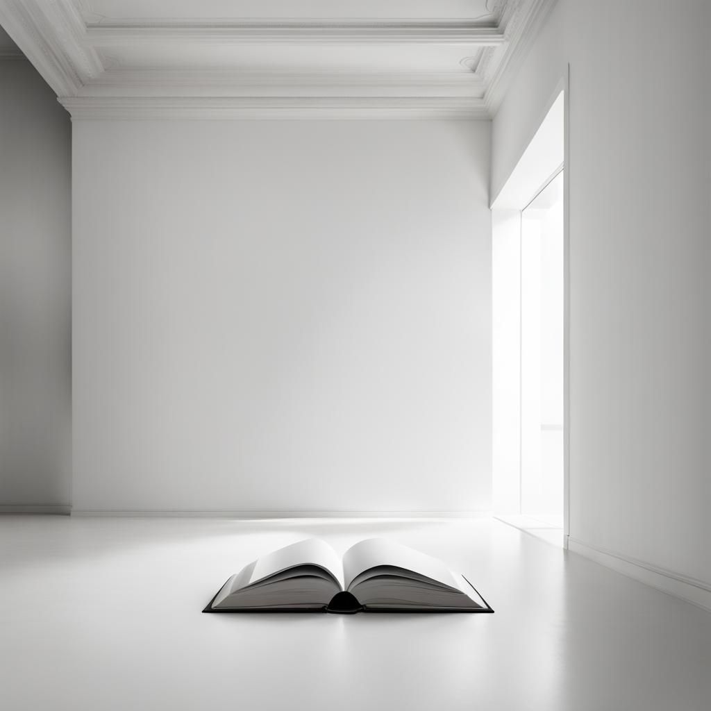 Hyperrealistic White Book in Empty White Room