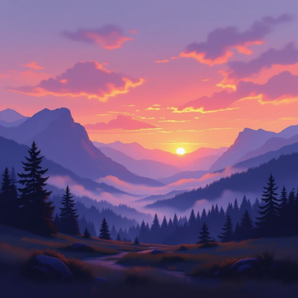 Twilight Landscape in Dramatic Atmospheric Lighting