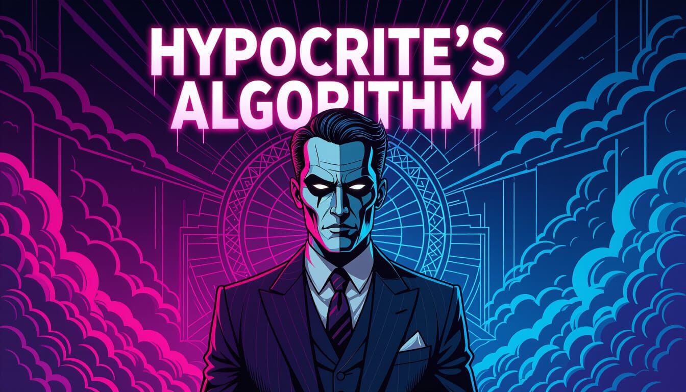 Two-Faced Man in Neon Deco Style