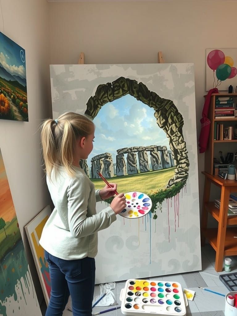 Whimsical Young Artist Paints Stonehenge Masterpiece in Sunl...
