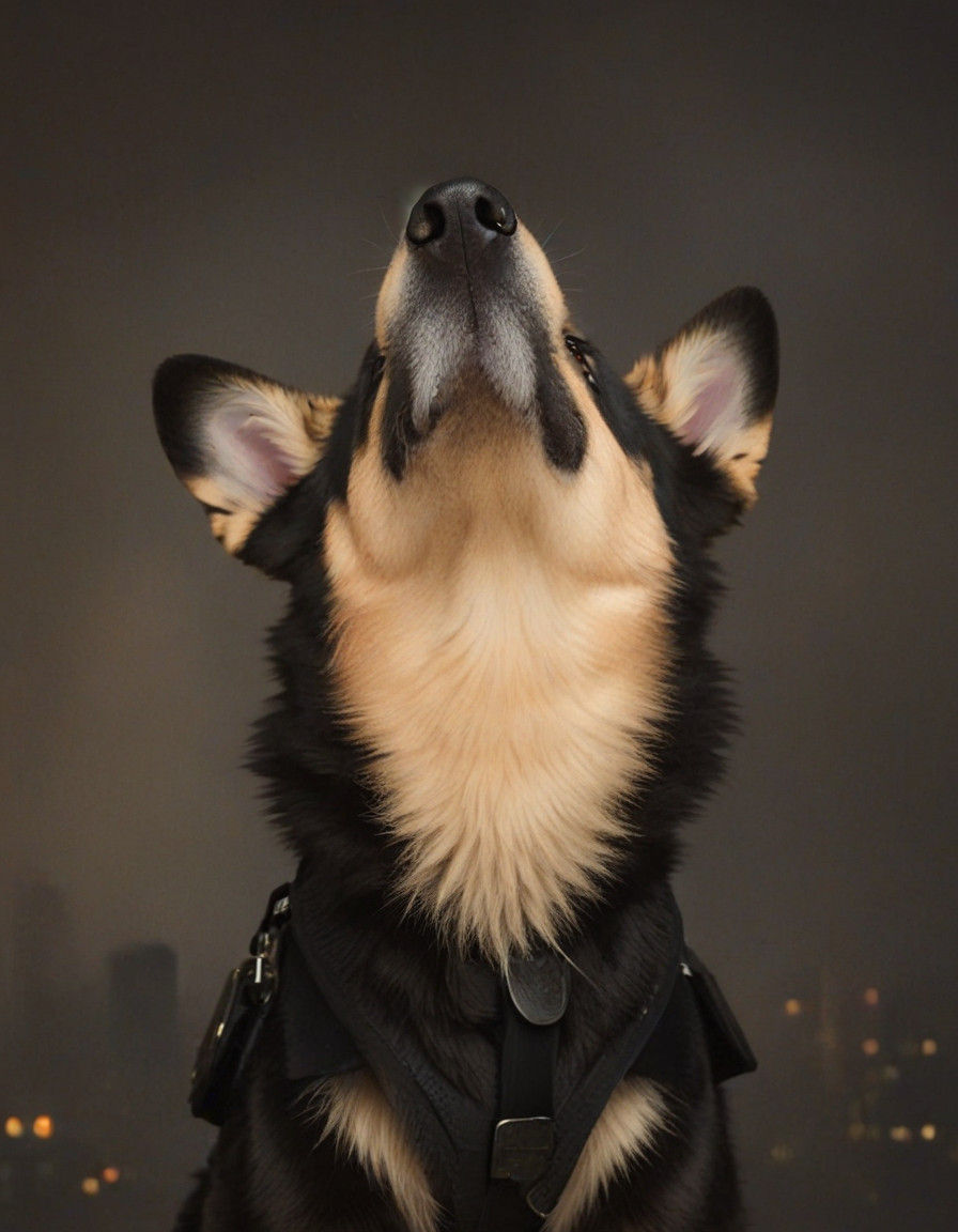 Anthropomorphic German Shepherd Police Officer at Sunset