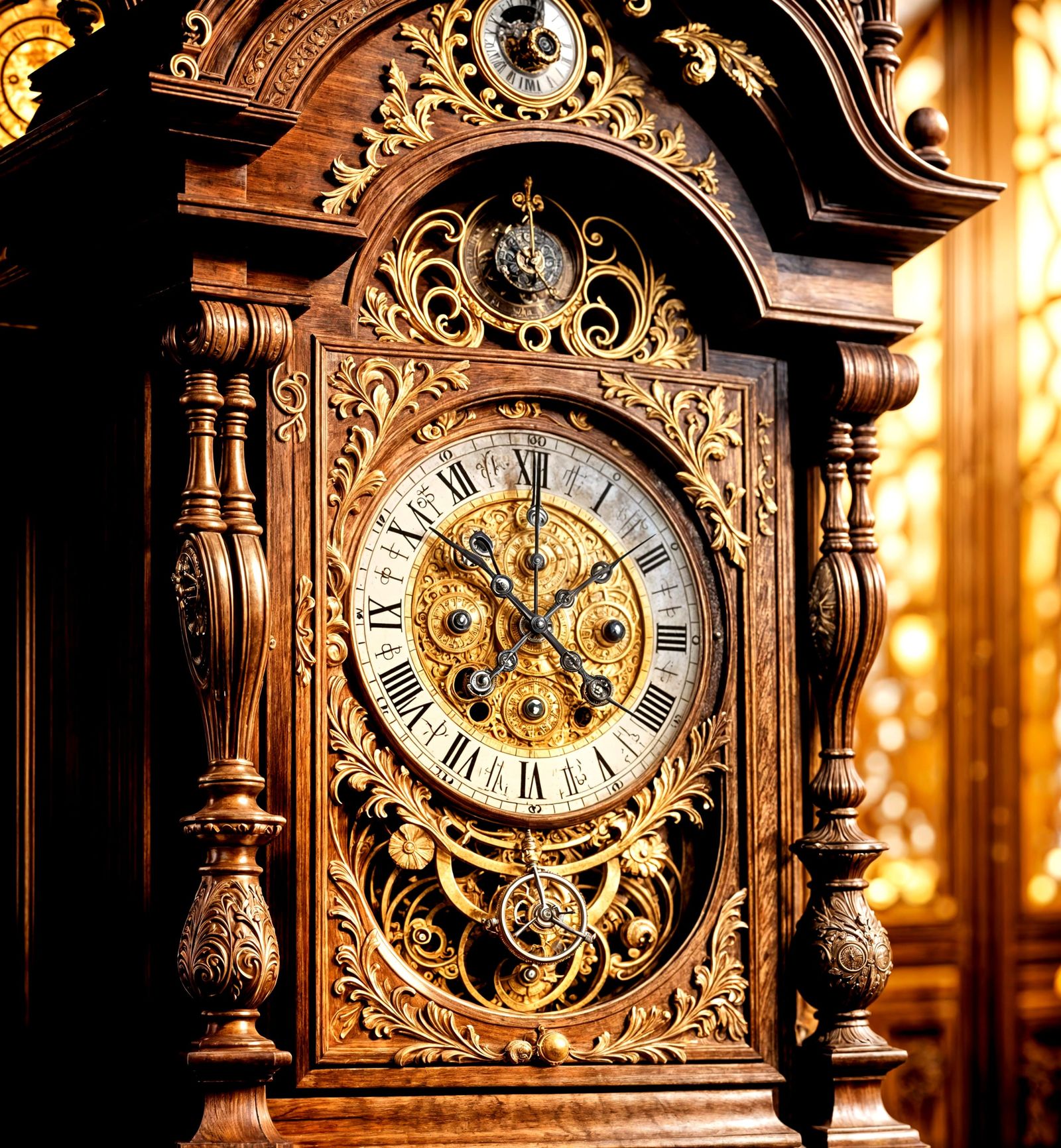 Antique Grandfather Clock in Golden Hour Light