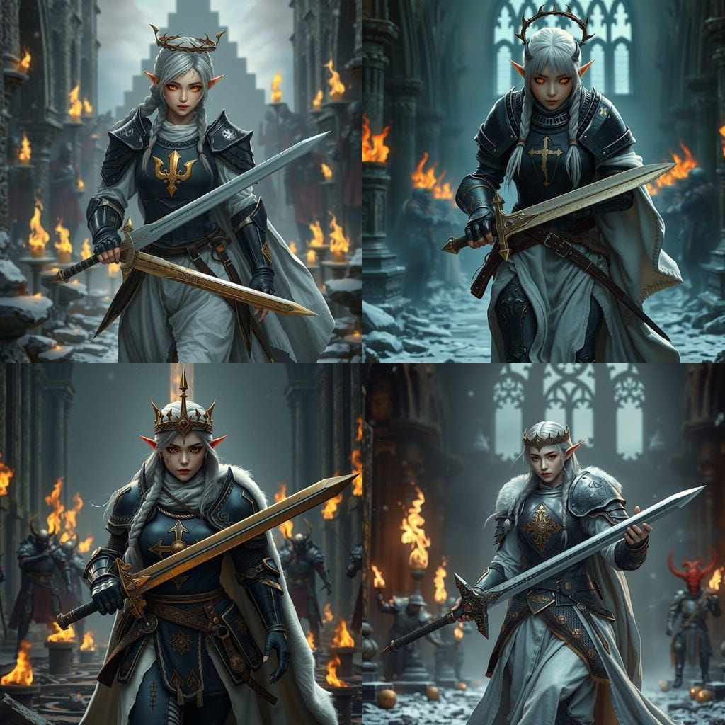 Elven Paladin Knight in Ruined Cathedral