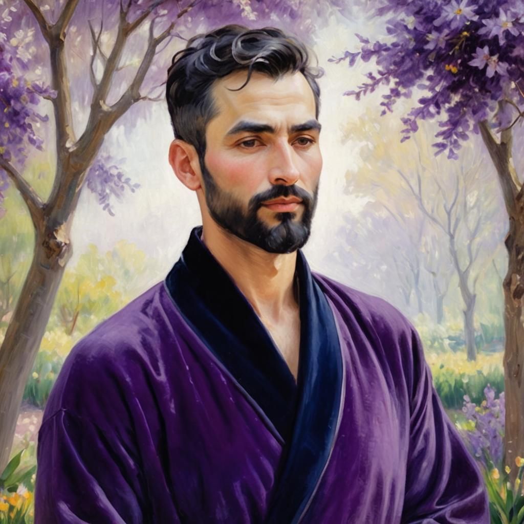 Man in Velvet Robe: Impressionist Oil Painting