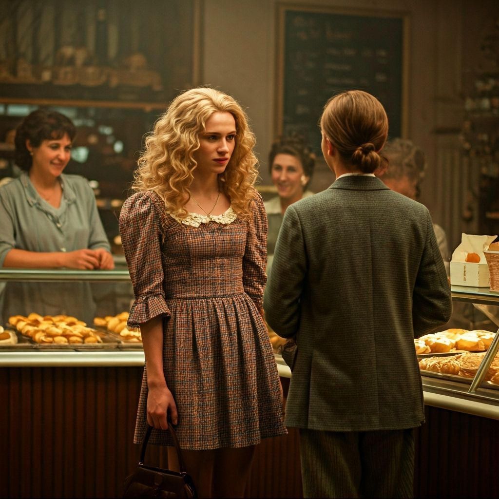 Proud Mother Shows Off Son in Vintage Dress at Bakery