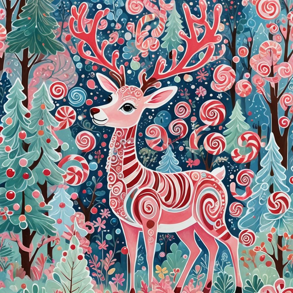 Candy Cane Reindeer in Gouache Candyland