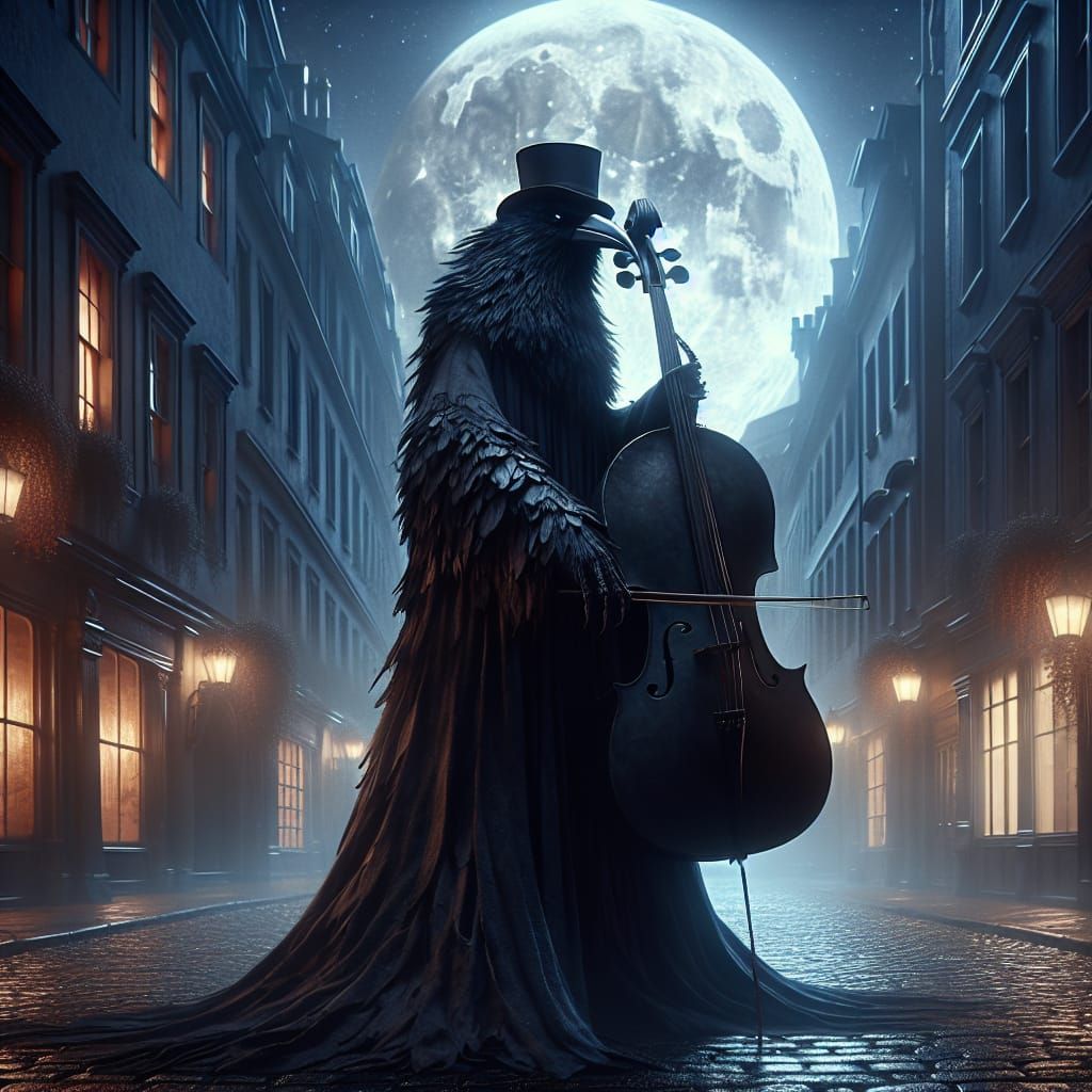 Moonlit Crow musician in Cinematic Digital Painting