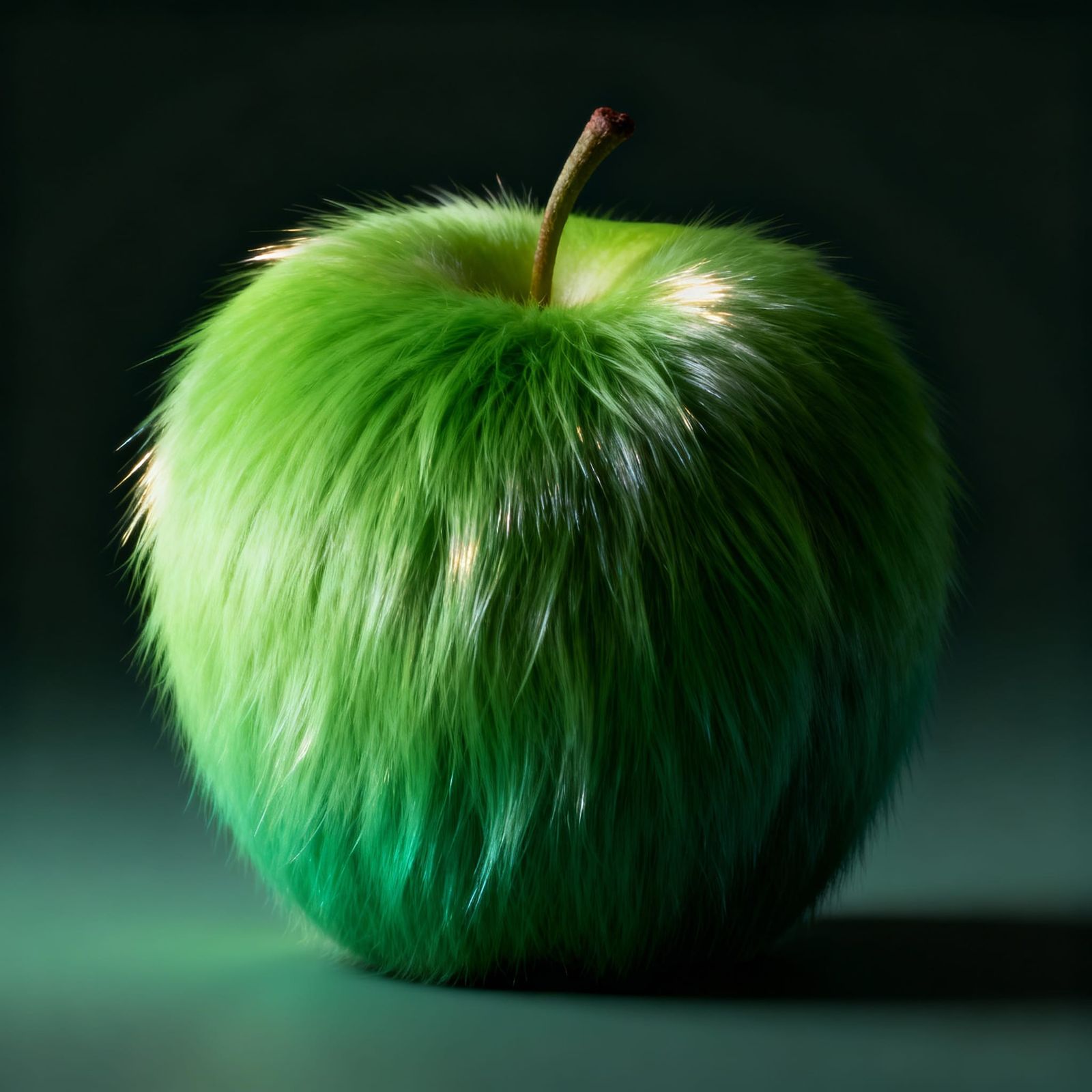 Photorealistic Fur-Covered Green Apple