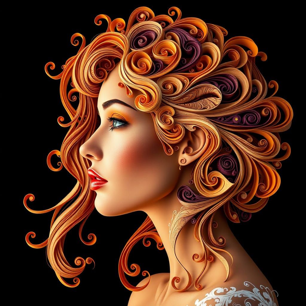 Elegant Fantasy Portrait in Whimsical Paper Filigree Style