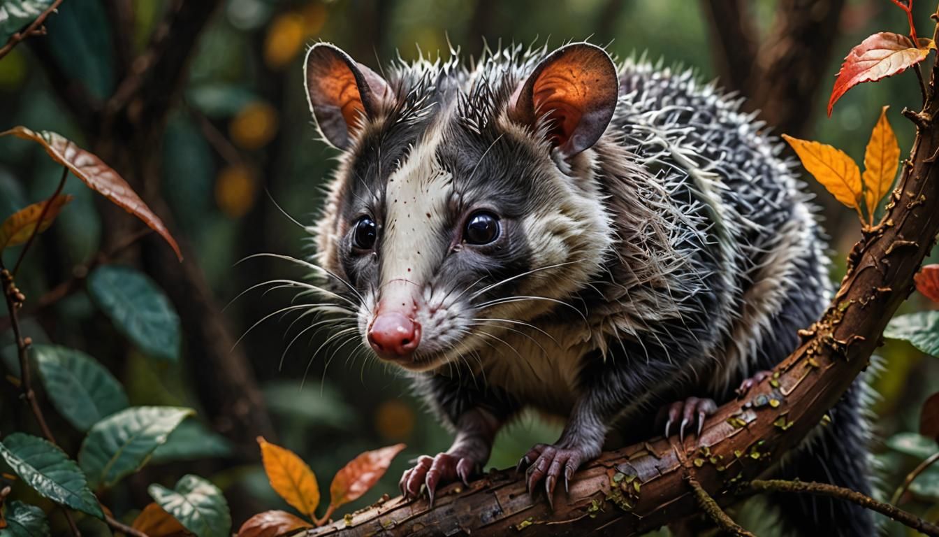 Whimsical Opossum World in Hyperrealistic Splash Art