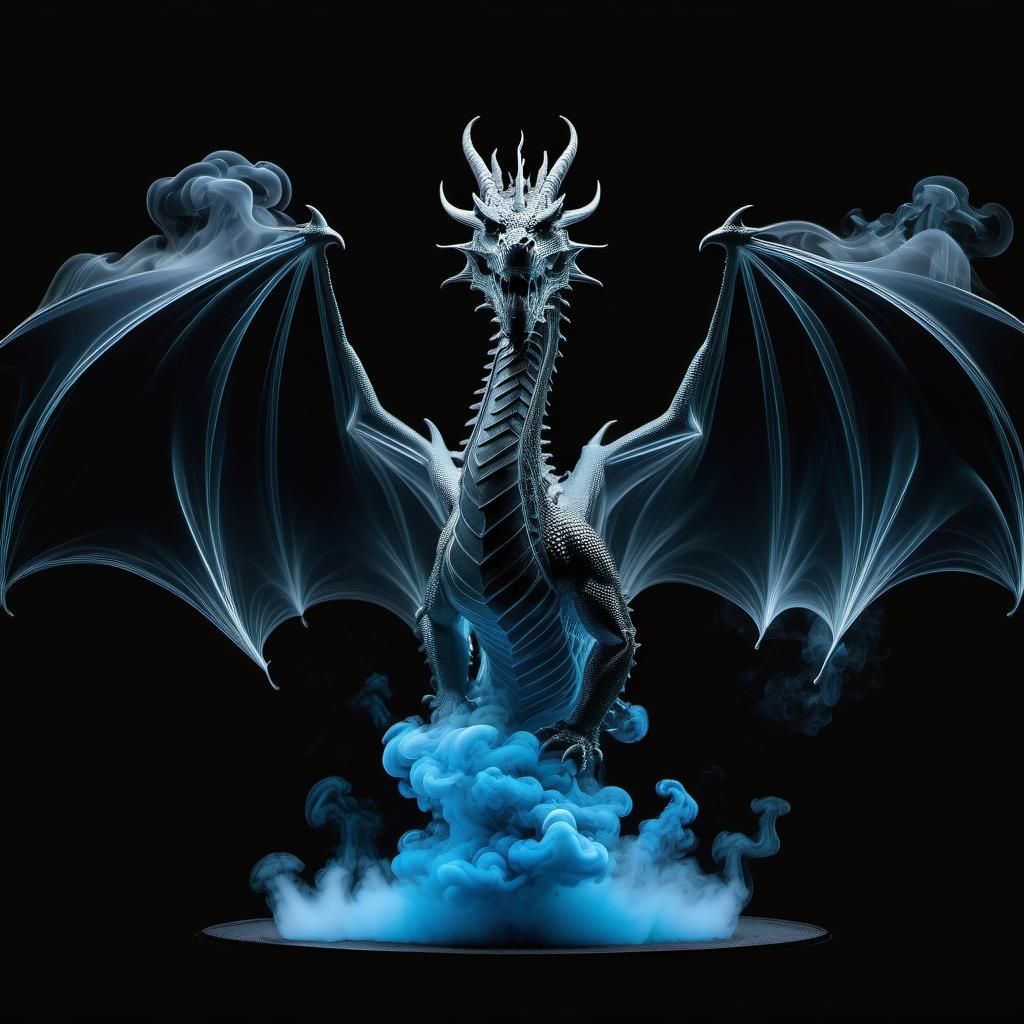 Ethereal Smoke Dragon Projection in Kinetic Art Style