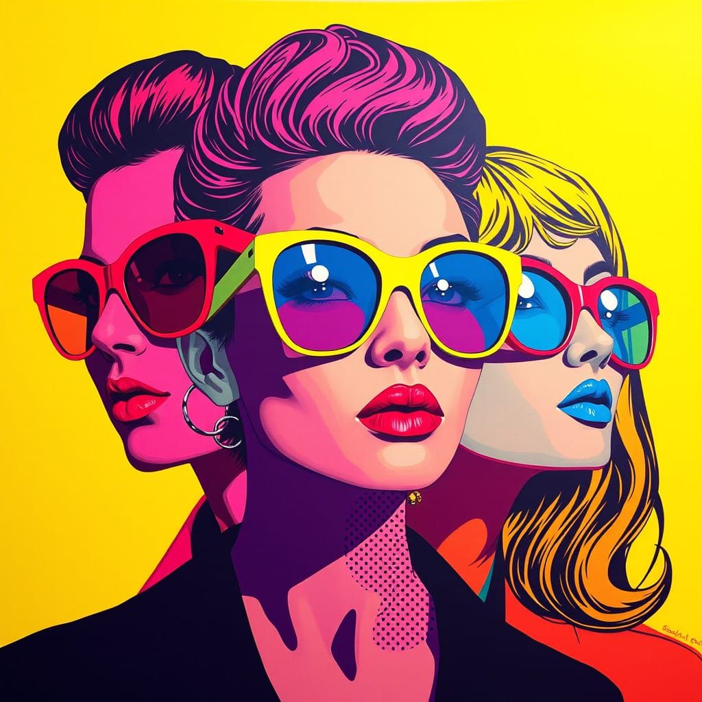 Vibrant Pop-Art Portraits of Eyewear Models in Bold, Graphic...