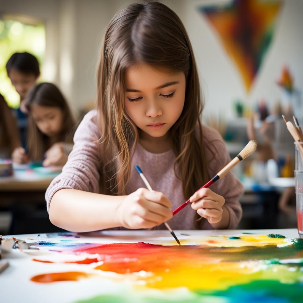 Girl Painting in Art Class: Professional Photography
