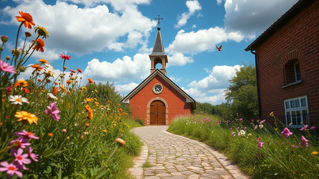 Idyllic Countryside Chapel in Impressionist Style