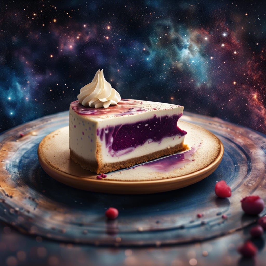 Hyperrealistic Galaxy Cheesecake in Ancient Library