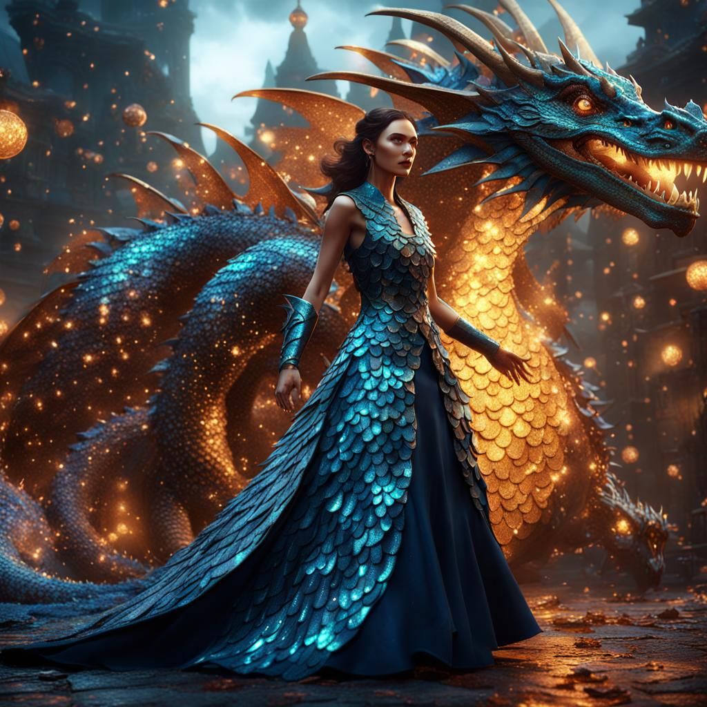 Dragon Scale Dress: Detailed Fantasy Art
