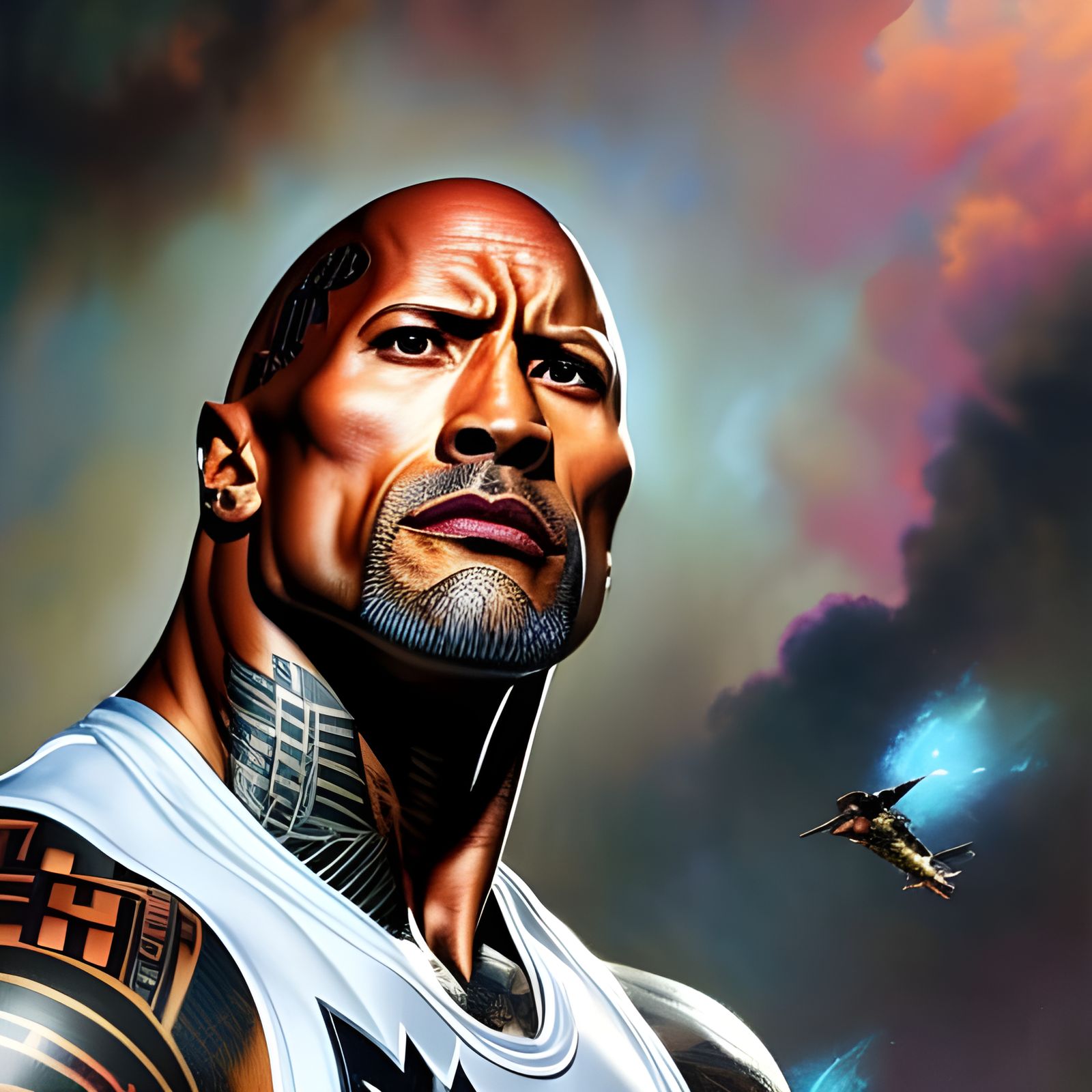Punk Dwayne Johnson Portrait in Rockwell Style