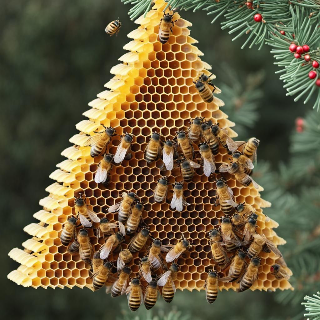 Honey Bees Build Christmas Tree of Comb