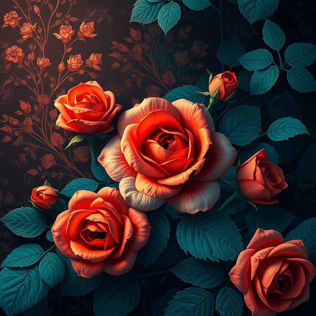 Vintage Floral Wonderland in Dark Rose Hues