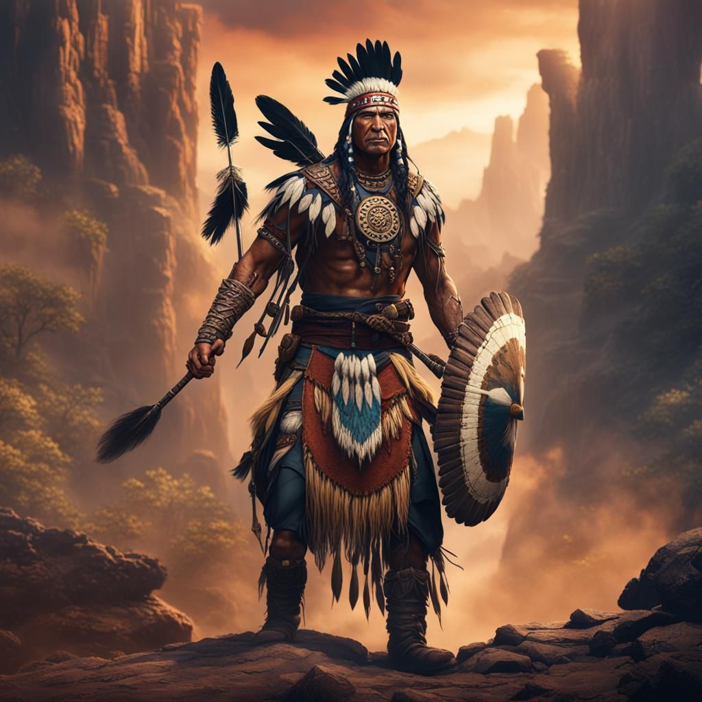 Native American Warrior in Detailed Matte Painting