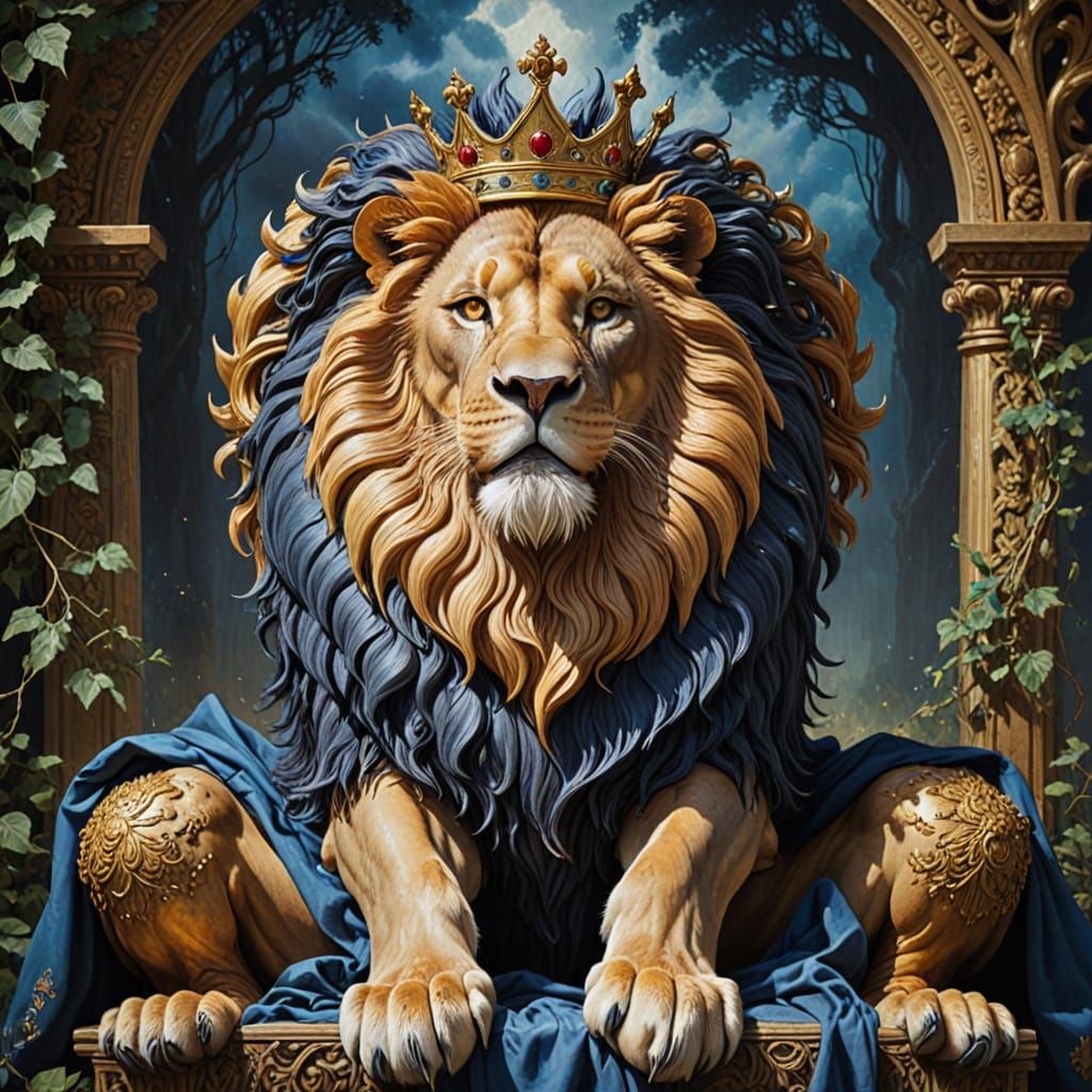 Dreamlike Regal Lion with Melting Crown, Inspired by Dali