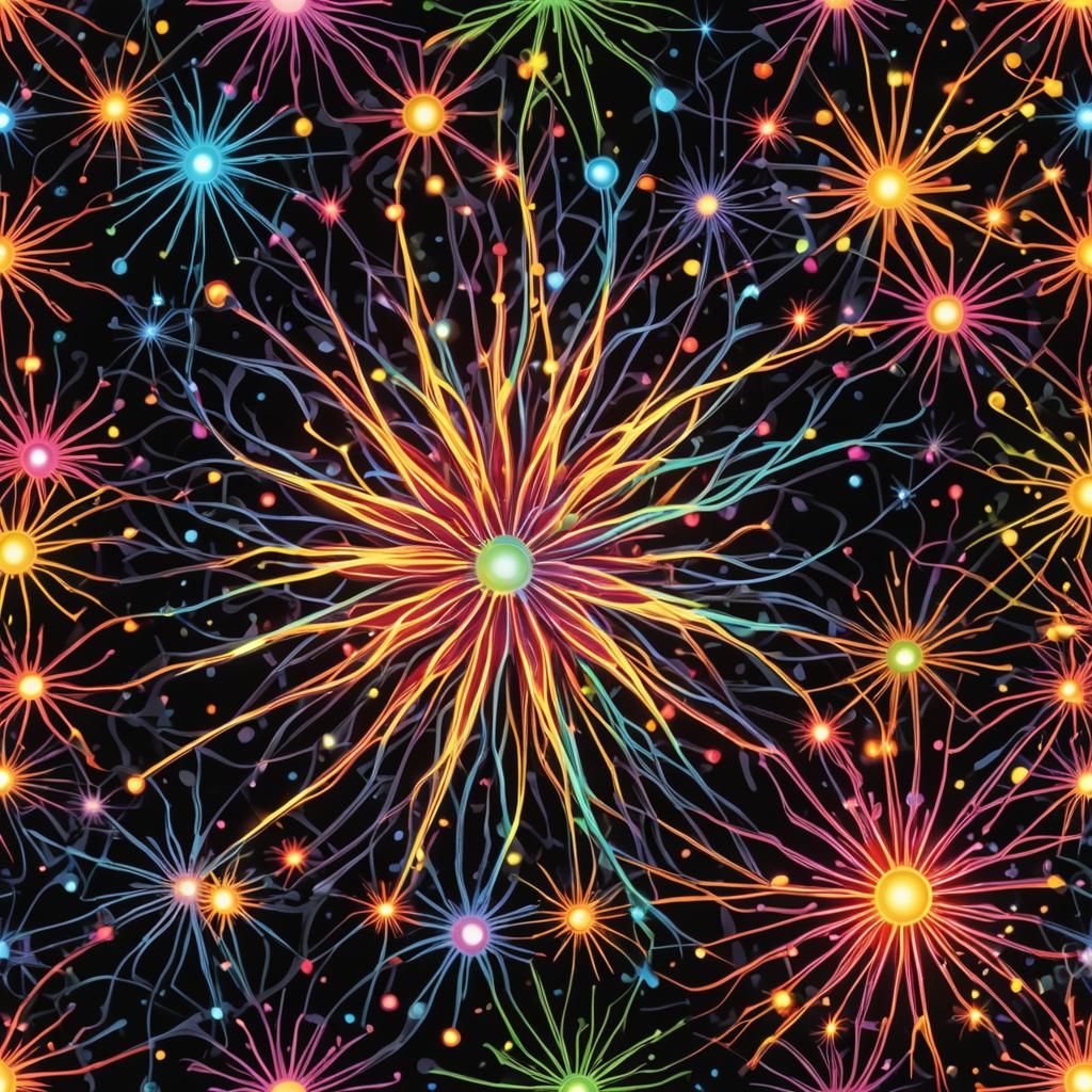 Neon Metallic Central Nervous System with Starbursts