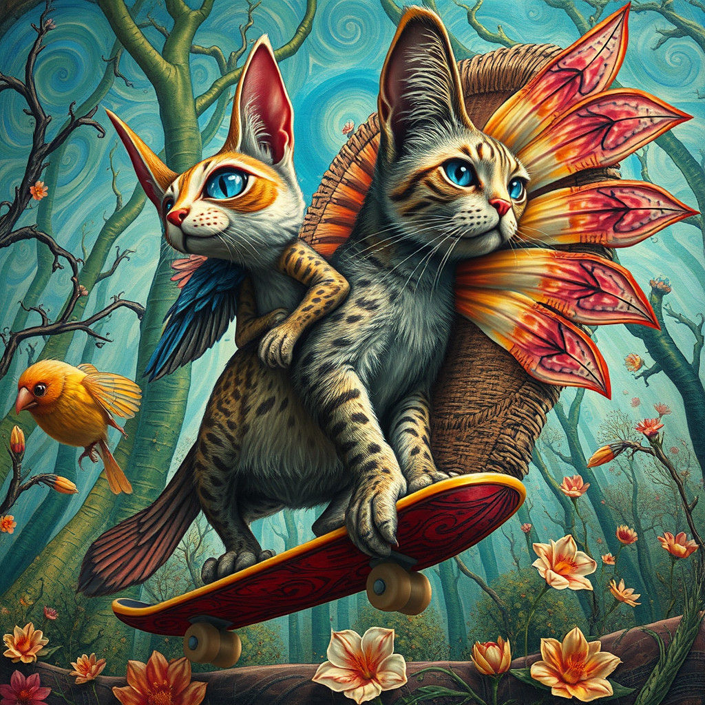 Surrealist Sky Fish Portrait in Art Brut Style