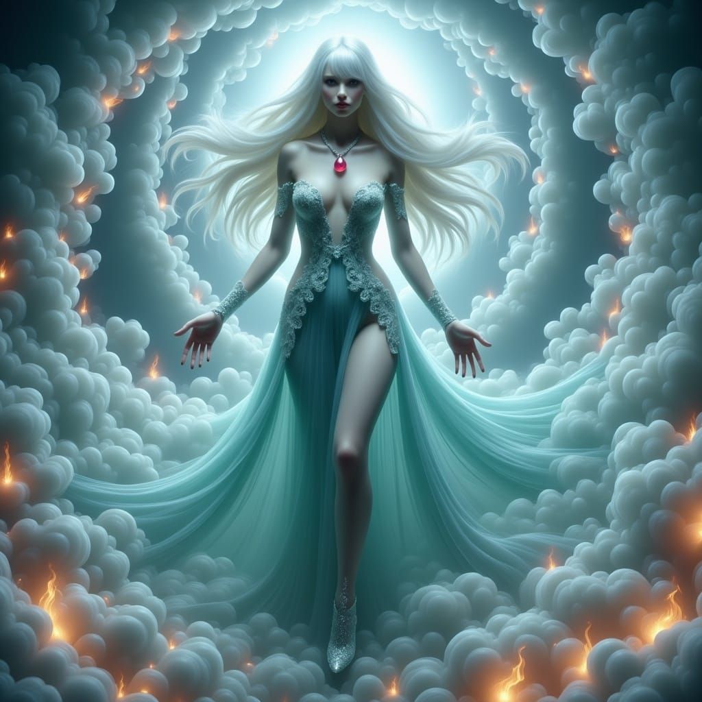 Albino Woman in Pink Gown, Dreamy Digital Art