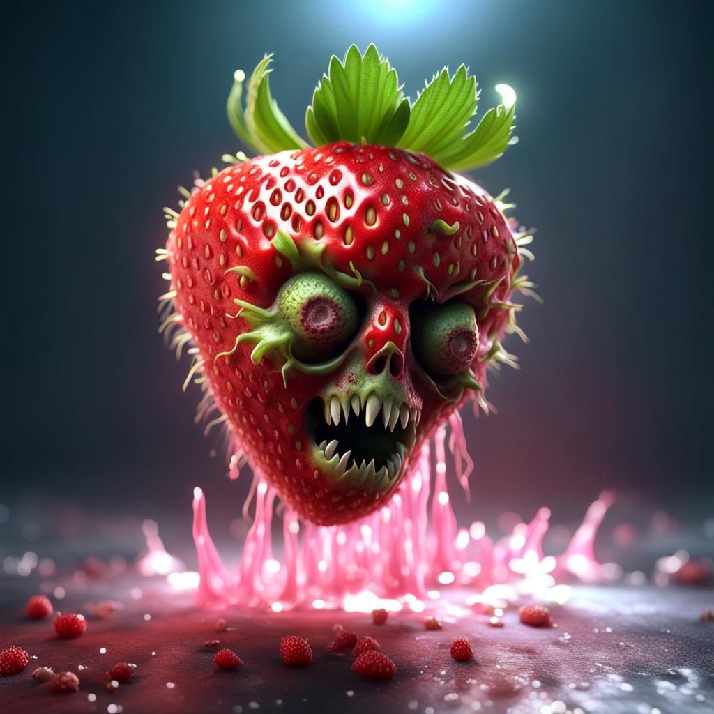 Zombie Strawberry with Ghostly Aura in 8K
