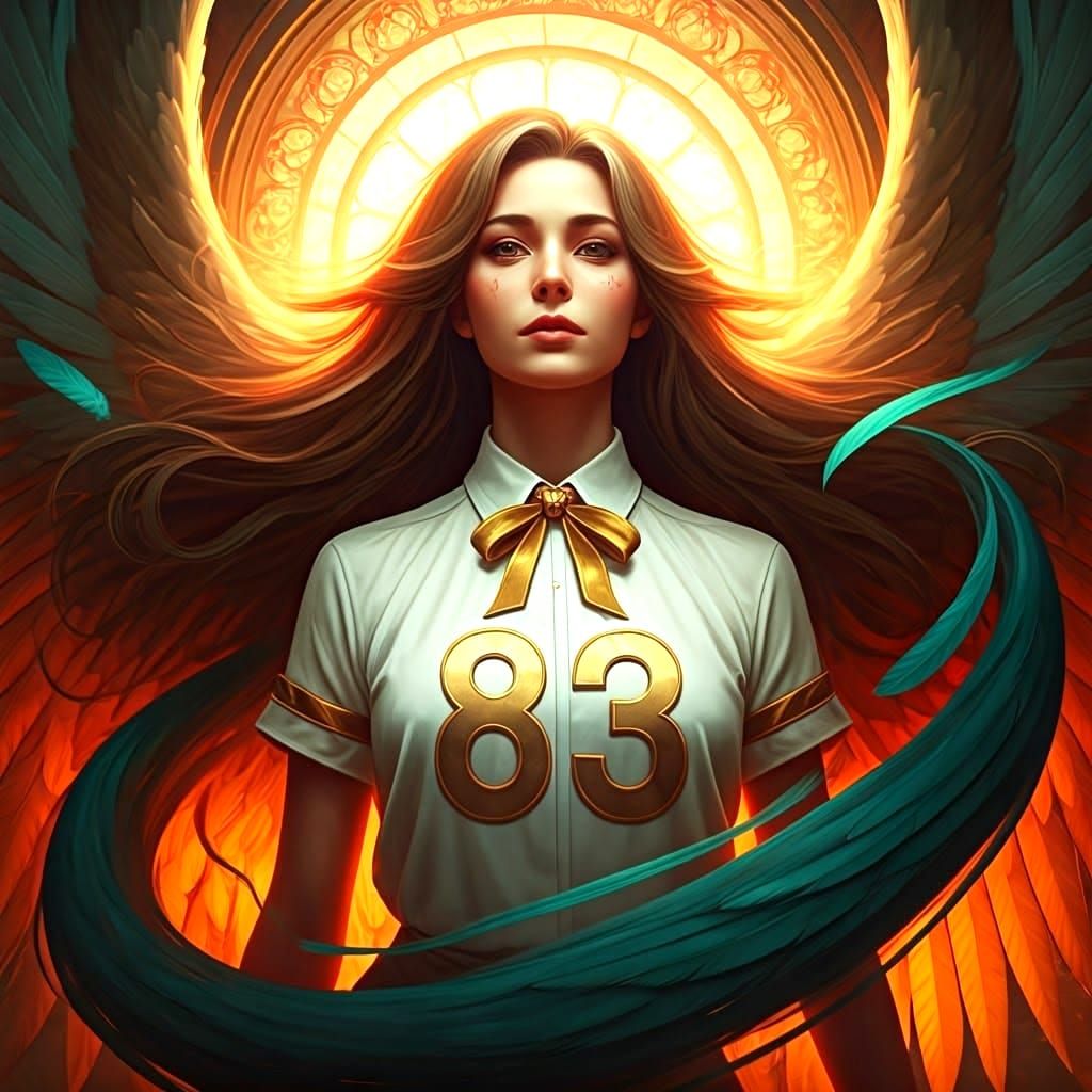 Angelic Woman with Numbered Shirt, Art Nouveau Style