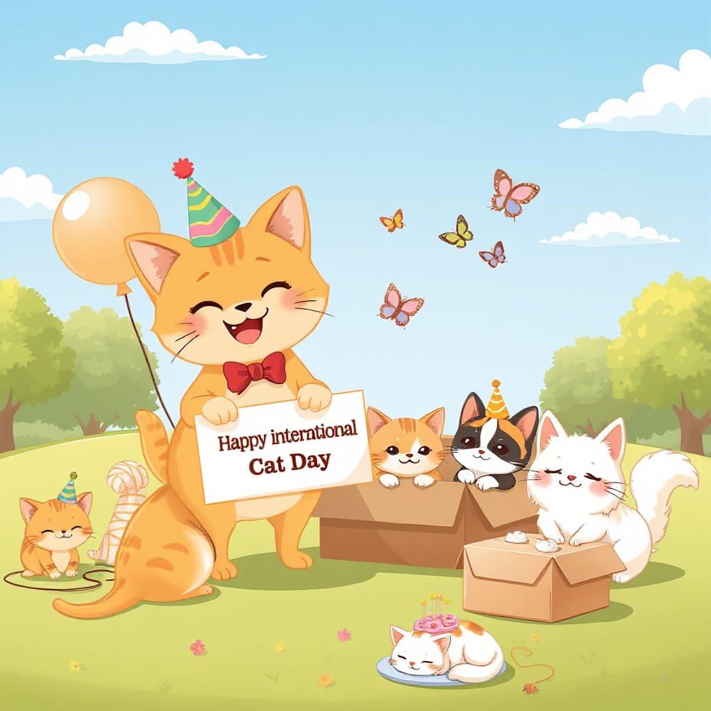 Cartoon Cats Celebrate International Cat Day in Chibi Style