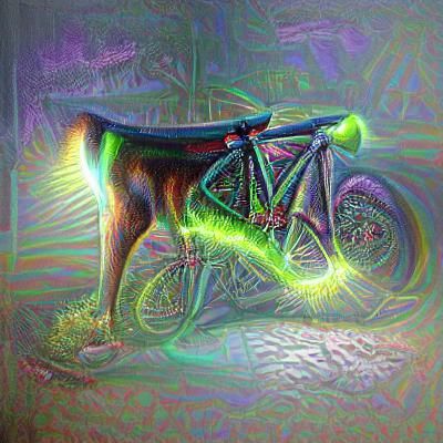 Hyperrealistic Cyclist and Dog with Neon Lighting