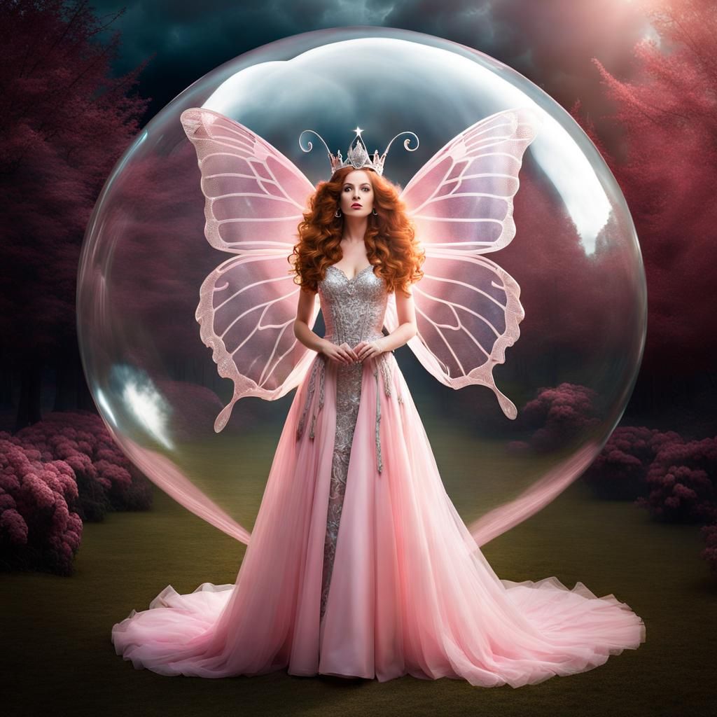 Good Witch in Bubble Flies Over Fantasy Land