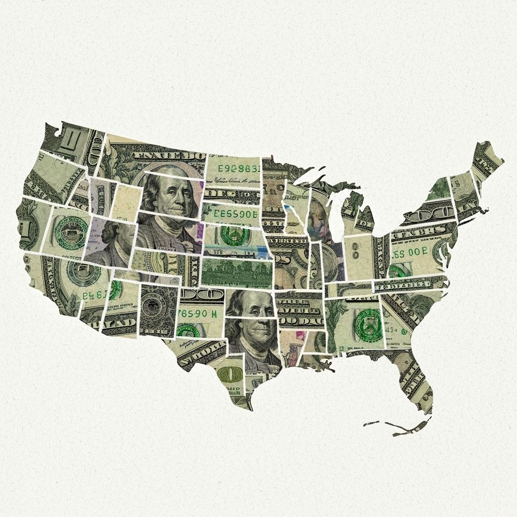 US Map Collage Made From Currency in Cool Colors