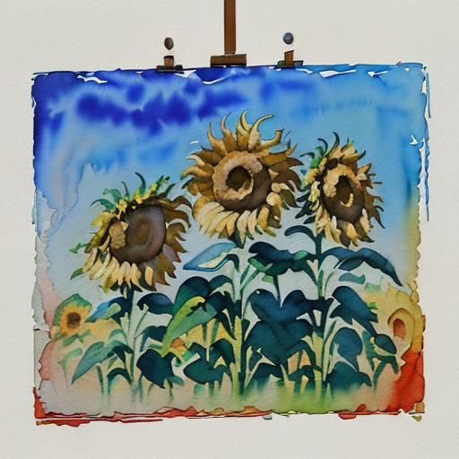 Impressionist Gouache Sunflowers in a Meadow