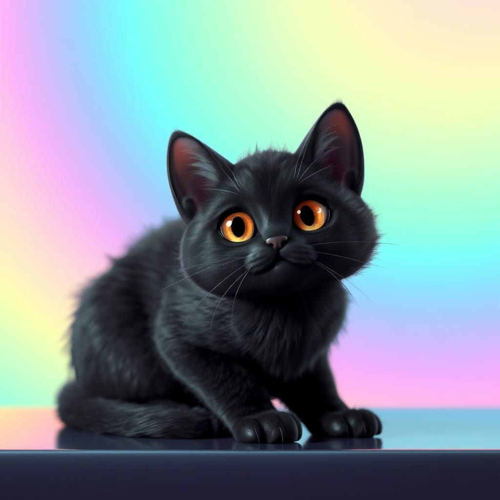 Adorable Black Cat in Animated 3D Style
