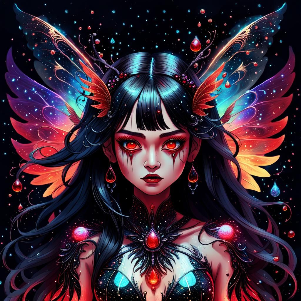 Creepy Black Goddess Fairy with Cosmic Wings